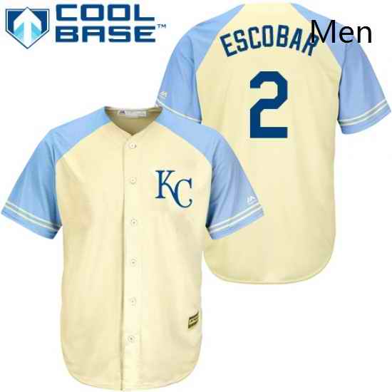 Mens Majestic Kansas City Royals 2 Alcides Escobar Authentic Cream Exclusive Vintage Cool Base MLB Jersey